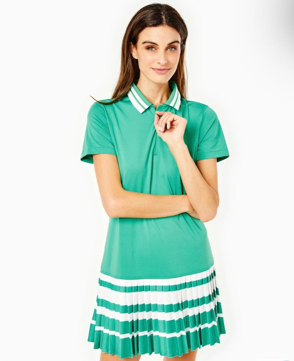 Addison Bay Active Pique Sea Island Dress Athleisure Pleated Palm Green XS NEW